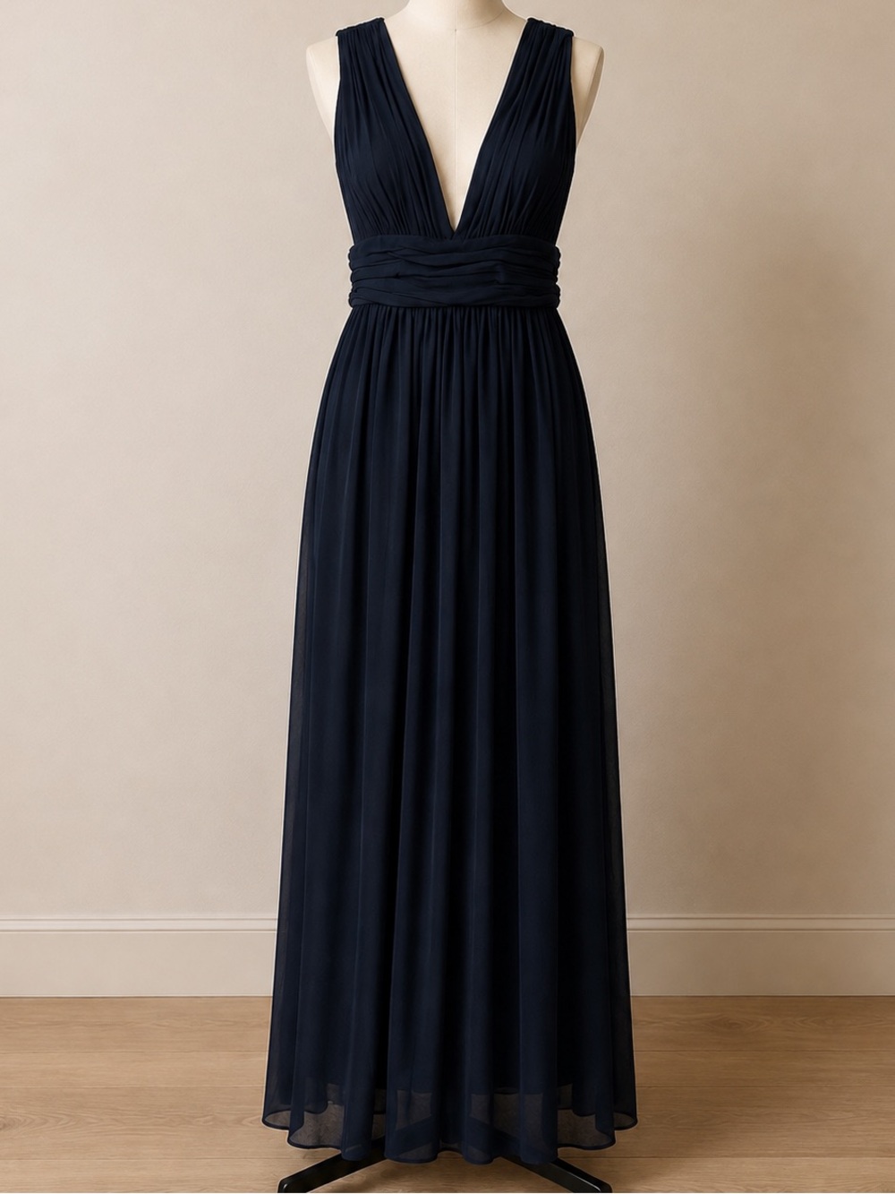 Navy Plunge V-Neck Flowy Maxi Dress